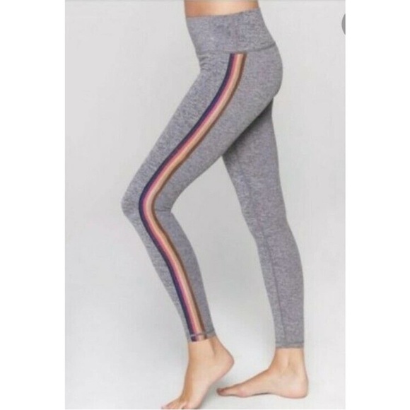 Spiritual Gangster Pants - 🎆 Spiritual Gangster Essence Stripe Leggings Small Gray Rainbow Stripe Hi-Rise